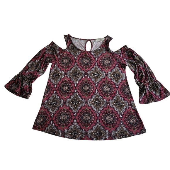 Women's Cold Shoulder Long Sleeve Top Pink Rose Size Small - Picture 3 of 5